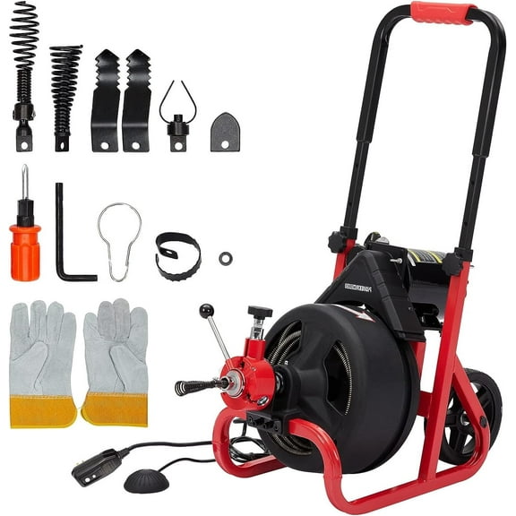 Garvee Drain Cleaner Machine 75Ft x 1/2 In Drain Cleaning Machines 250W Electric Drain Auger for 2" to 4" Pipes Electric Drain Snake Sewer Snake Drill