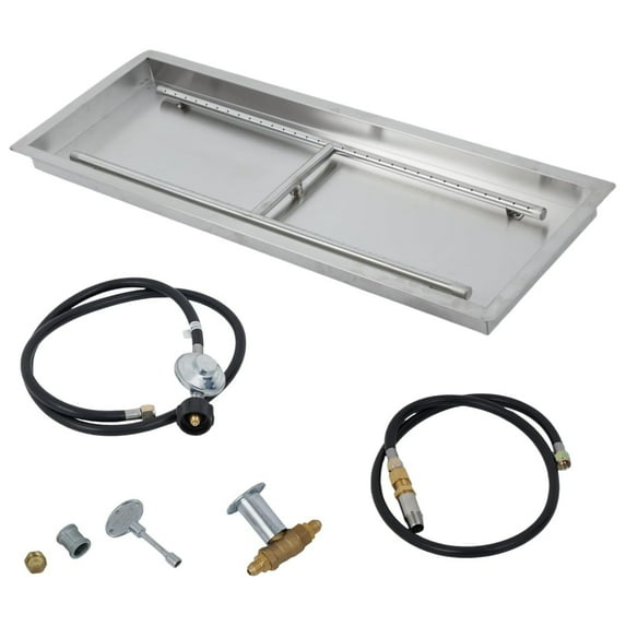 Garvee Drop in Fire Pit Burner Kit, 36" x 12" Stainless Steel Fire Pit Burner Pan with Hose Kit for Indoor & Outdoor, Silver