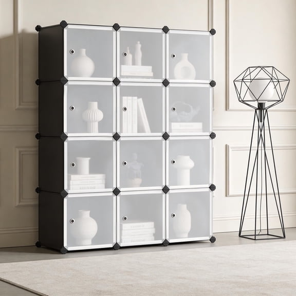 Garvee Durable & Space-Saving 12-Cube Storage Cabinet Organizer – Modular Closet System with Easy Assembly – Plastic and Metal Shelves for Home Organization, Black