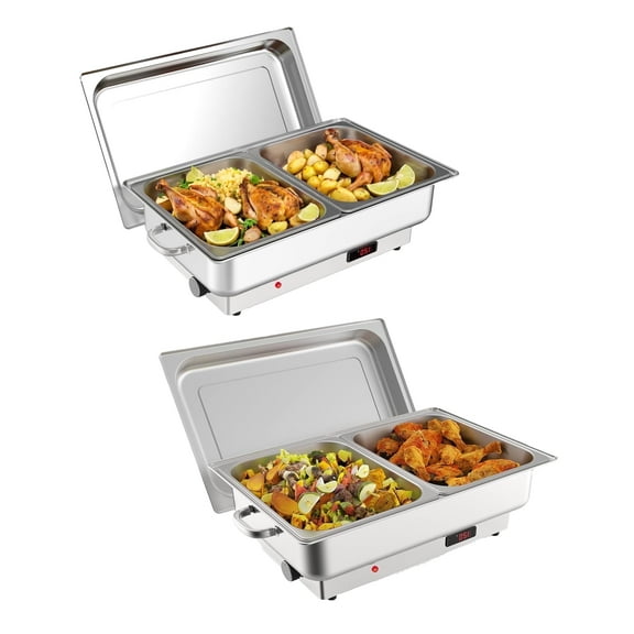 Garvee Electric Chafing Dish Buffet Set, 9 Qt, Stainless Steel,  2 Pack, Silver