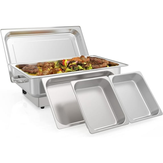 Garvee 9 QT Buffet Servers and Warmers, Stainless Steel Chafing Dish with 1 Full-size & 2 Half-size Pans