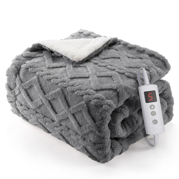 Garvee Electric Heated Blanket 50" x 60", Fast Heating Blanket with 10 Heating Levels, Thick Tufted Sherpa Blanket, Machine Washable Gray