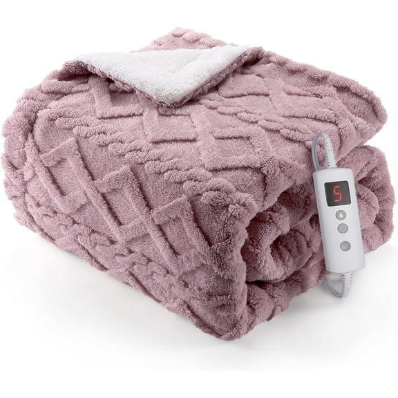 Garvee Electric Heated Blanket 50" x 60", Fast Heating Blanket with 10 Heating Levels, Thick Tufted Sherpa Blanket, Machine Washable Pink