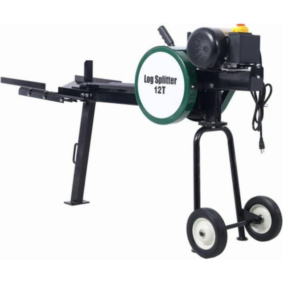 Garvee Electric Log Splitter Double Flywheel Electric FireWood Splitting Machine 2HP 16A Portable Electric Wood Splitter for forestry Harvesting Green 20-inch 12 Ton