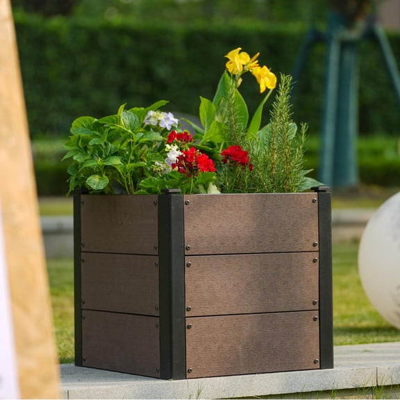 Garvee Elevated Wood-Look Raised Garden Bed with Bottom – Durablee Composite Planterr Box – Outdoor Pot with Drainage – For Vegetables, Herbs, Flowers – Backyard, Balcony With Bottom