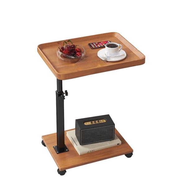 Garvee End Table, C Table Adjustable Height 360° Swivel TV Tray Table, Couch Tables Side Tables with Wheels, Rotatable Sofa Tray Table for Living Room Bedroom