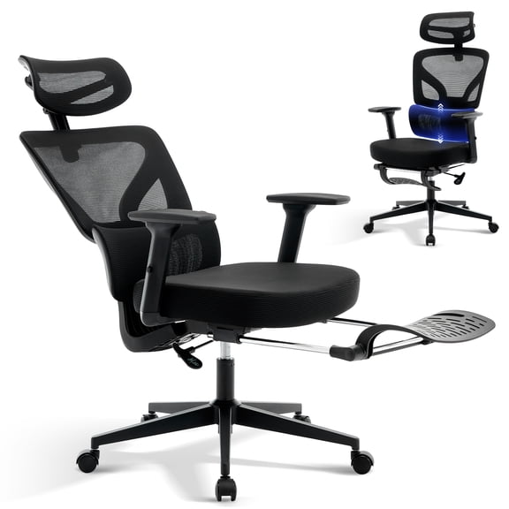 Garvee Ergonomic Mesh Office Chair with Footrest Black, Adjustable Height Desk Chair with Lumbar Support Home