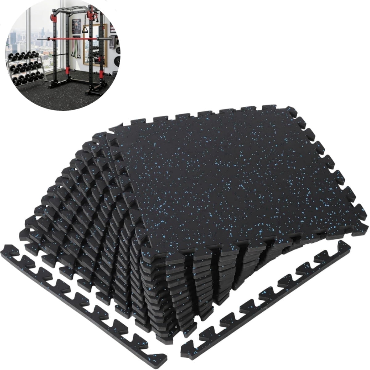 GARVEE Extra Thick Puzzle Exercise Equipment Mat with High Density EVA Foam Interlocking Tiles for Protective,Cushioned Workout Flooring for Home and Gym Equipment,Blue,0.75"/48 Sq Ft - 13 Tiles