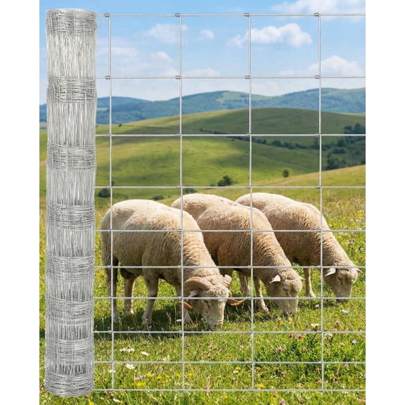 Garvee Farm Fence, 4ft X 164ft Galvanized Wire Fence, Goat Cattle Deer Livestock Fence, Silver