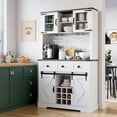 thumbnail image 1 of Garvee Farmhouse Coffee Bar Cabinet with Storage,72" Tall Buffet Cabinet White with Sliding Barn Door and 3 Drawers,Liquor Cabinet with 9 Wine & Glasses Rack,Pantry Cabinet for Kitchen,Dining Room, 1 of 9