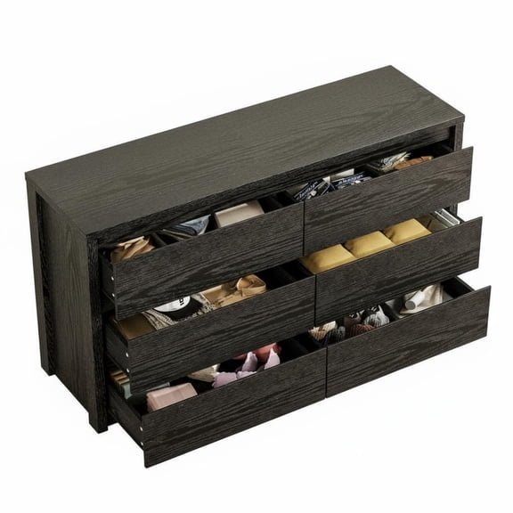 Garvee Farmhouse Dresser with 6 Drawers for Bedroom, 47.2 x 15.6 x 32.1", Black