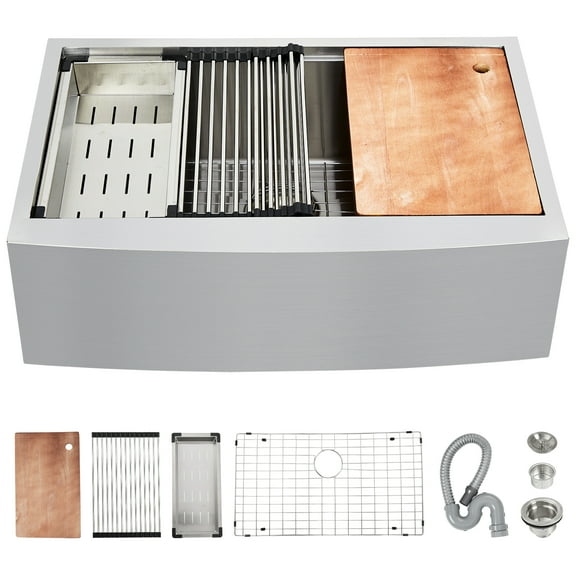 Garvee Farmhouse Kitchen Sink, 304 Stainless Steel 30''x22'' Drop In Kitchen Sinks, Apron Front 16 Gauge Single Bowl Basin with Ledge & Accessories for Workstation, Prep Kitchen, and Bar Sink