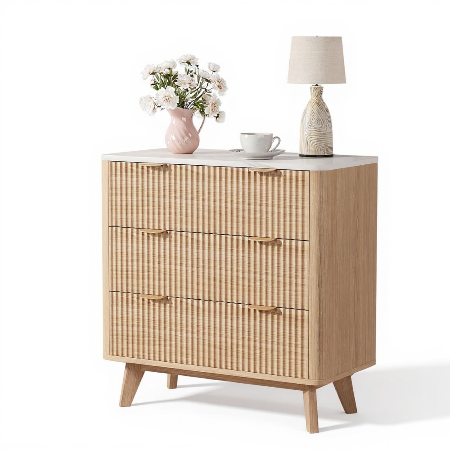Garvee Farmhouse Nightstand for Living Room, 32" x 15.7" x 32", with 3 Drawers, Oak