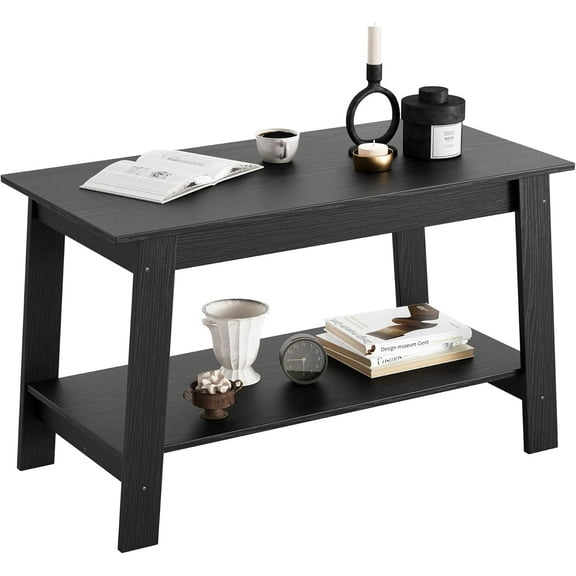 Garvee Farmhouse Wooden Coffee Table, 31.5" Modern 2-Tier Coffee Table with Storage, Compact Living Room Center Table for Small Apartment, Bedroom, Dining Room, or Office, Easy Assembly, Black