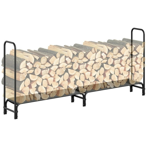 Garvee Firewood Rack Outdoor/Indoor, 8 FT Heavy Duty Fire Wood Racks with Fabric Mesh, Black