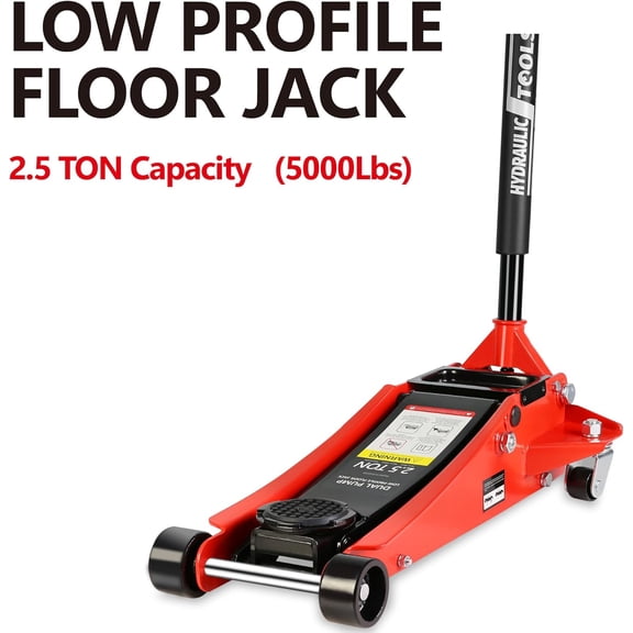Garvee Floor Jack Heavy-Duty Steel Low Profile Floor Jack with Dual Pumps Quickly Lifting Hydraulic Jack 2.5 Tons for Utility Vehicle
