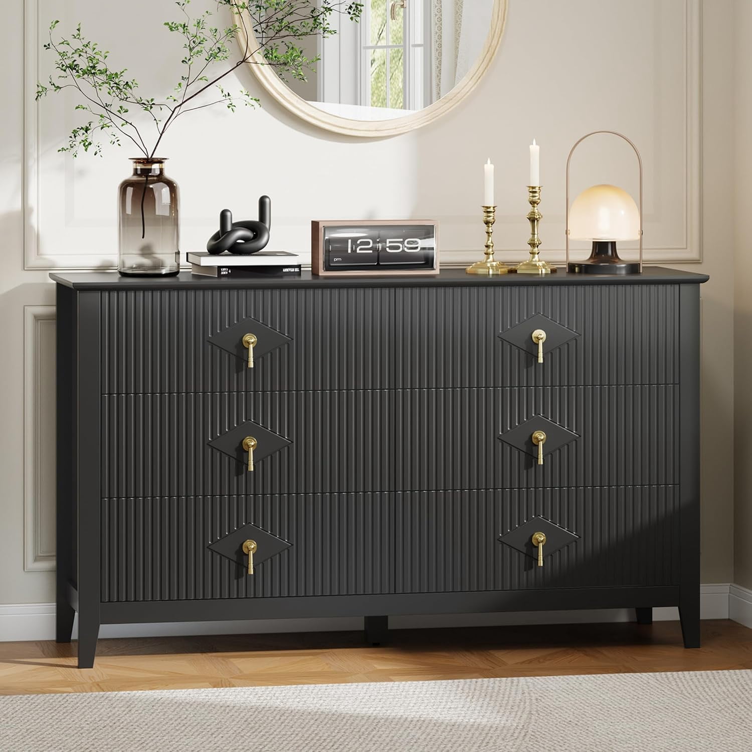 Garvee Fluted Dresser 54 Inch Wide, 6-Drawer Wood Dresser for Bedroom, Modern Chest of Drawers, Storage Organizer Cabinet for Living Room, Hallway, Entryway, Black - Walmart.com Garvee Fluted Dresser 54 Inch Wide, 6-Drawer Wood Dresser for Bedroom, Modern Chest of Drawers, Storage Organizer Cabinet for Living Room, Hallway, Entryway, Black - Walmart.com