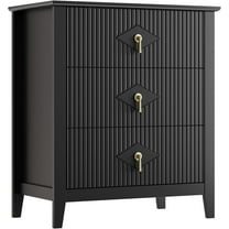 Garvee Fluted Dresser for Bedroom 27.5" Wide, 3-Drawer Wood Dresser Nightstand for Bedroom, Modern Chest of Drawers, Storage Organizer Cabinet for Living Room, Hallway, Entryway, Black
