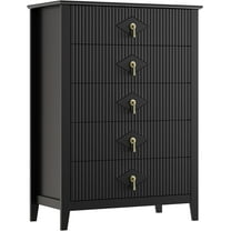 Garvee Fluted Dresser for Bedroom 42.9" Tall, 5-Drawer Wood Dresser for Bedroom, Modern Chest of Drawers, Storage Organizer Cabinet for Living Room, Hallway, Entryway, Black
