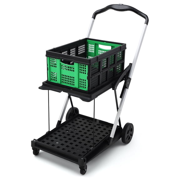 GARVEE Foldable Shopping Cart 2-Tier Collapsible with Removable Storage Crate