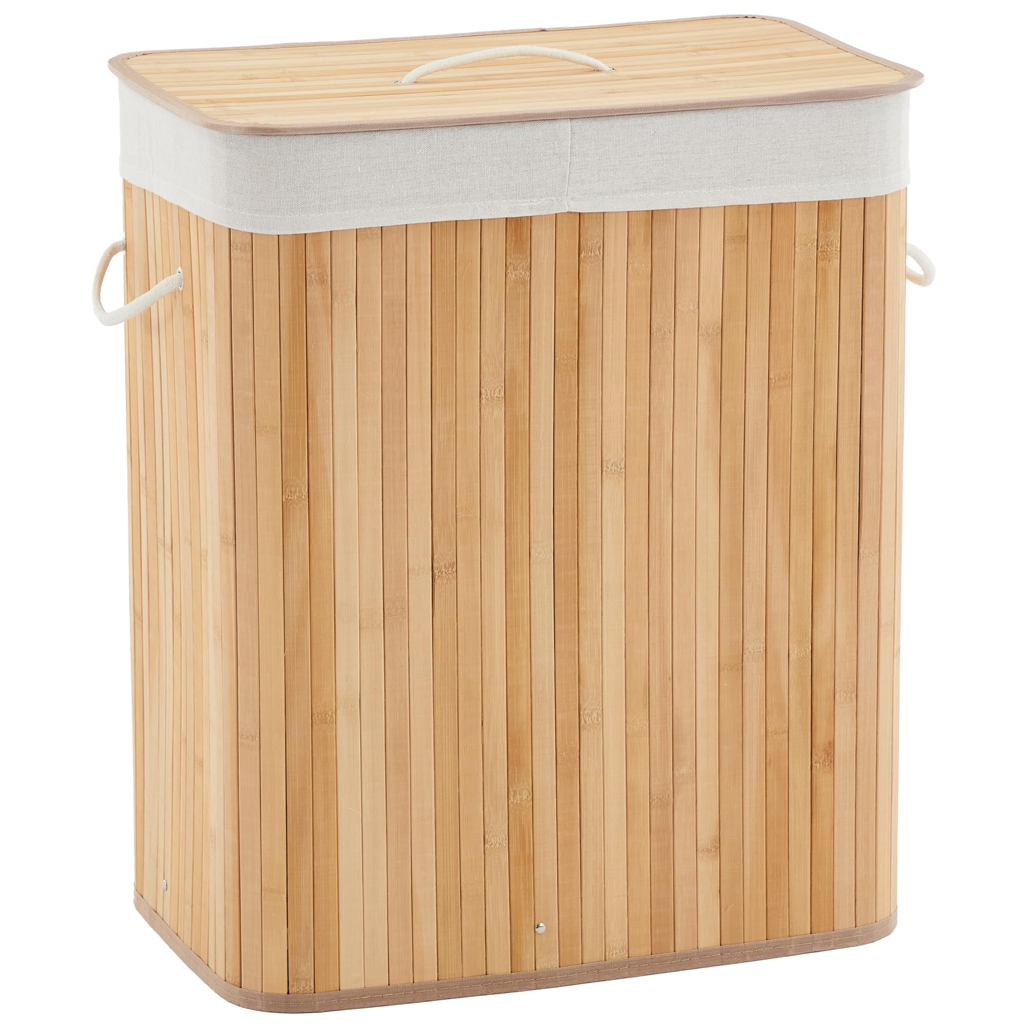 Garvee Folding Bamboo Laundry Hamper with Lid, 27.5 Gallon Large Capacity Wooden Basket with Washable Liner Bag, Slim Space-Saving Clothes Organizer for Small Bedroom, Apartment, Dorm, Natural