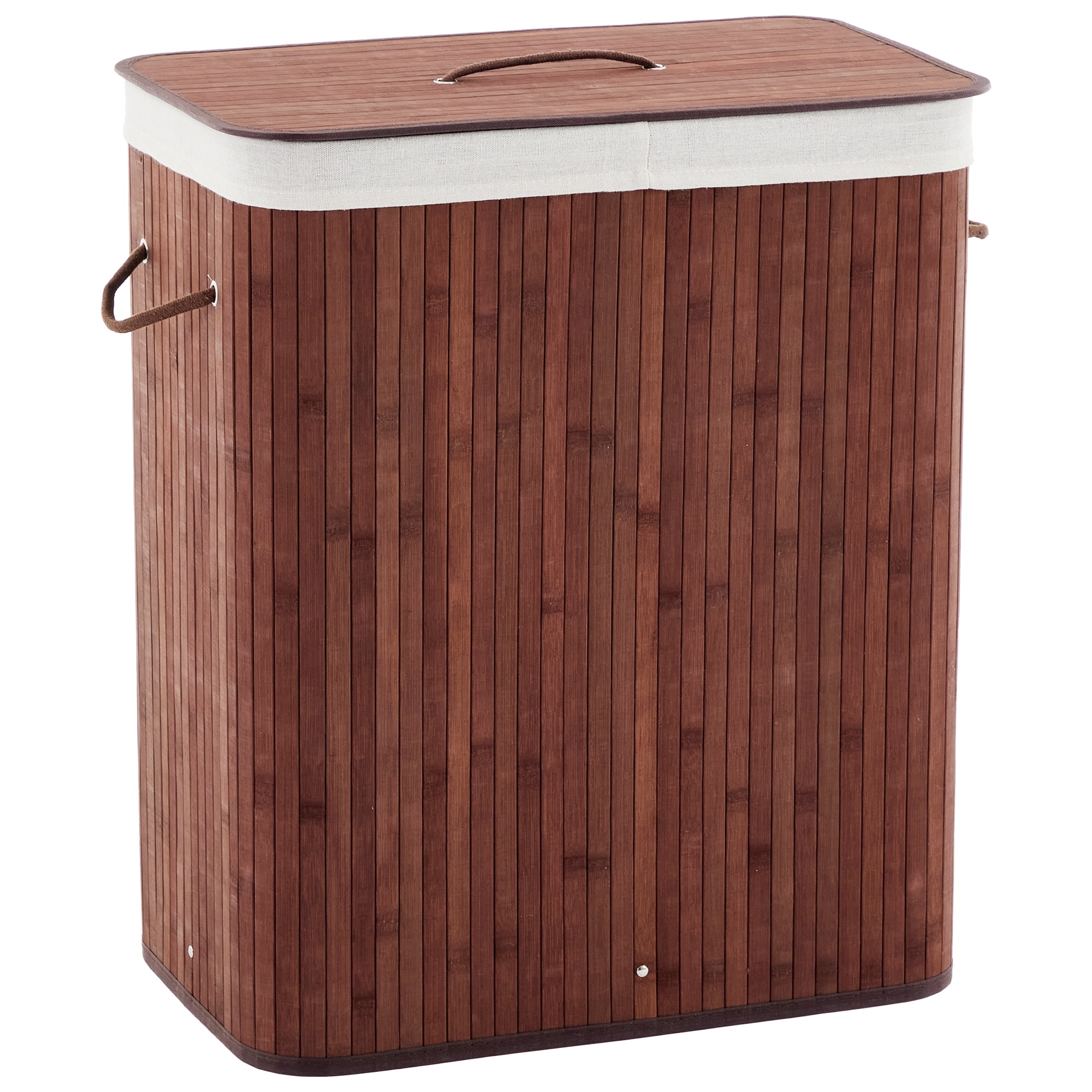 Garvee Folding Bamboo Laundry Hamper with Lid, 27.5 Gallon Large Capacity Wooden Basket with Washable Liner Bag, Slim Space-Saving Clothes Organizer for Small Bedroom, Apartment, Dorm, Brown