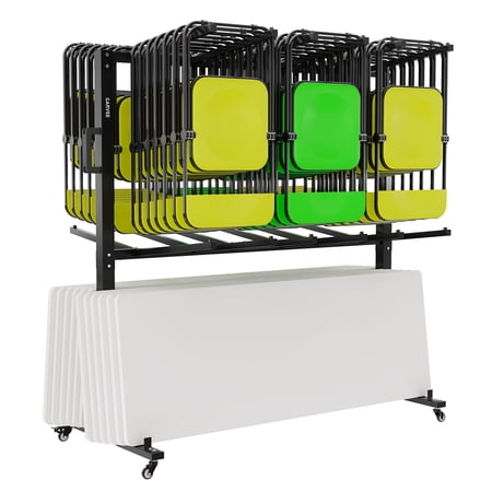 Garvee Folding Chair Rack, 800 lbs Capacity Heavy-duty Chair Cart for 84 Chairs or 42 Chairs & 12 Tables, with Wheels, Particle Cover & Straps