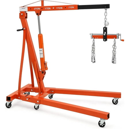 Garvee Steel Folding Hydraulic Engine Hoist, with Lever, Heavy Duty, 2 Ton Max, 6 Wheels, Orange