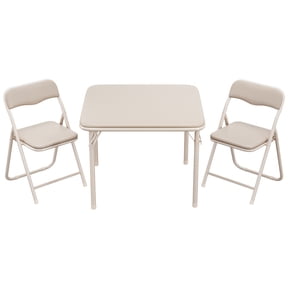 Garvee Folding Kids Table and Chair Set 3-Piece Portable Activity Furniture with PU Soft Cushions Square Card Table Sturdy Metal Frame For Daycare, Study Room, Home, Camping Beige