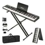 Garvee Folding Piano Keyboard,Full Size 88 Key Semi Weighted Keyboards Electric Piano,Portable Keyboard Digital Piano with Sustain Pedal,Headphones, Handbag, Bluetooth, USB MIDI for Beginner,Kids