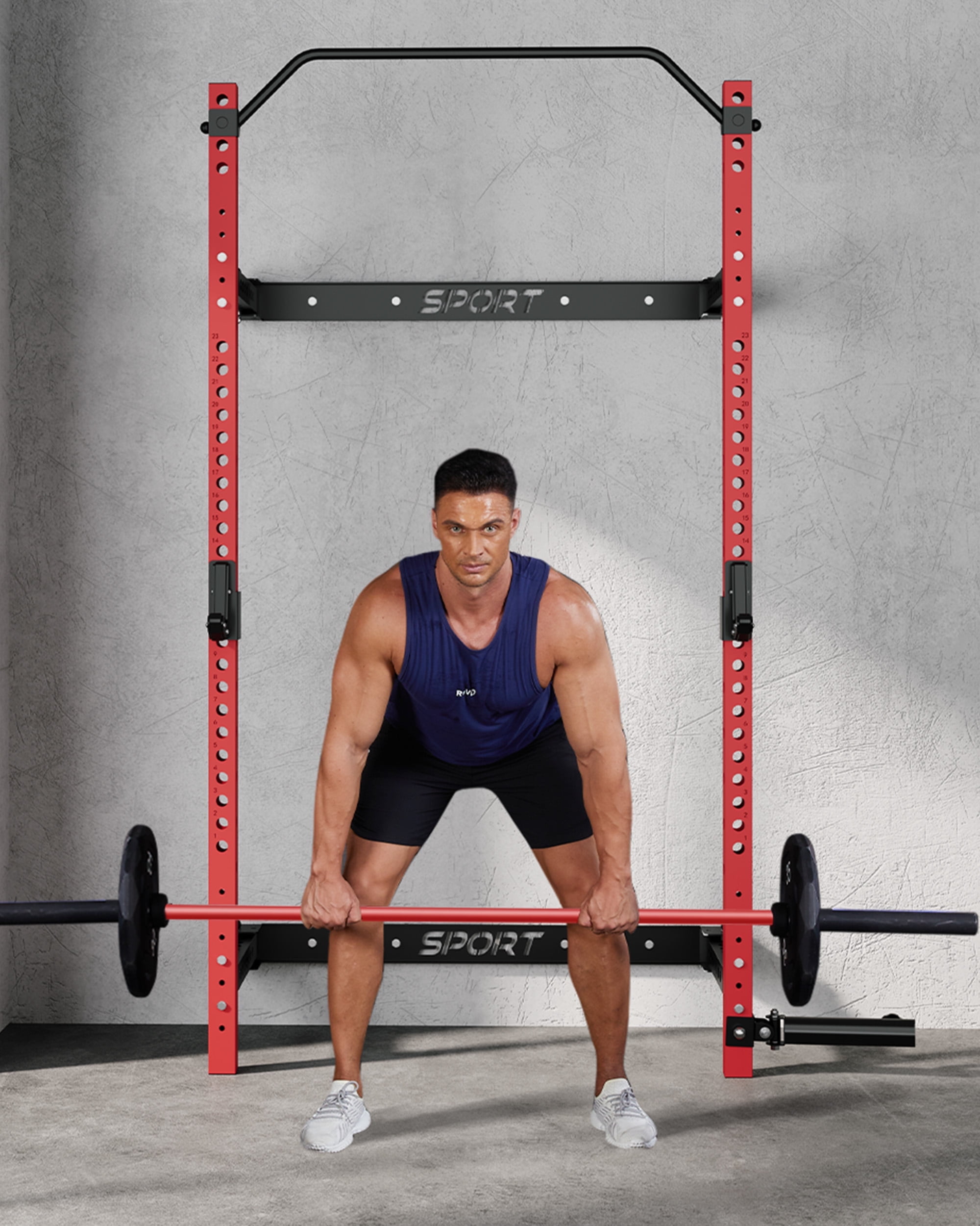 Garvee Folding Squat Rack with Barbell Bar, 1000 lbs Foldable Power Rack with J Hooks, Landmine Attachment, Wall Mounted Squat Power Cage for Home Gym