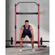 Garvee Folding Squat Rack with Barbell Bar, 1000 lbs Foldable Power Rack with J Hooks, Landmine Attachment, Wall Mounted Squat Power Cage for Home Gym