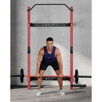 Garvee Folding Squat Rack with Barbell Bar, 1000 lbs Foldable Power Rack with J Hooks, Landmine Attachment, Wall Mounted Squat Power Cage for Home Gym