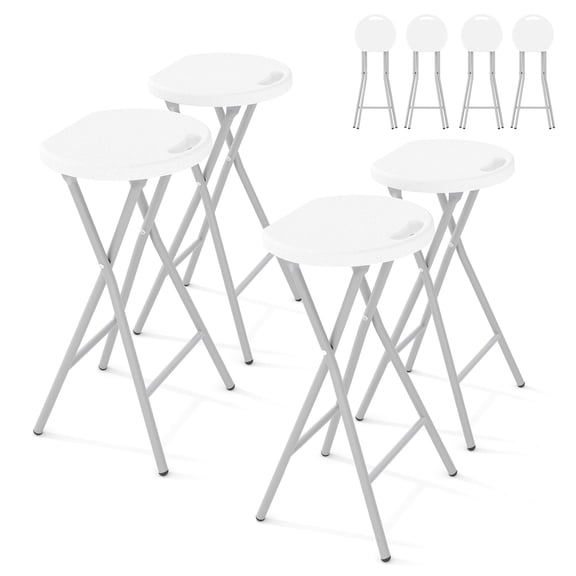 Garvee Folding Stool, 27.6 inch Tall Bar Stool with Safety Lock, 400lbs Capacity, 4 Pack, White