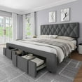 thumbnail image 1 of Garvee Full Size Bed Frame with 2 Storage Drawers, Upholstered Platform Bed with Adjustable Tufted Headboard & Wooden Slats, No Box Spring Needed, Grey, 1 of 7