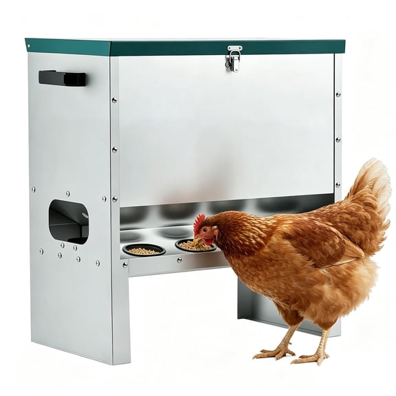 Garvee Galvanized Steel Automatic Chicken Feeder with 6-Slots and Lockable Lid for Poultry, Silver