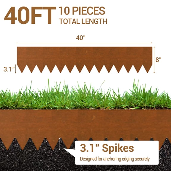 Garvee Galvanized Steel Landscape Edging 8/10 Pack 40x6 Inch, Flexible Hammer-In Lawn Edge with Stakes Weather-Resistant No-Dig Divider for Pathways Flower Beds – Brown