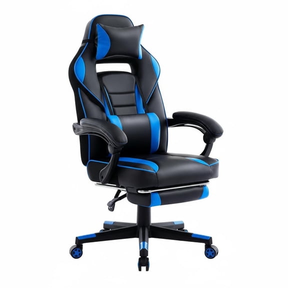 Garvee Gaming Chair, Retractable Footrest, Adjustable Lumbar & Headrest, Black & Blue