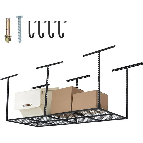 Garvee Garage Ceiling Storage Racks, 96'' x 36'' Heavy-Duty Steel Garage Ceiling Rack with Space-Saving Design, Easy Installation, Adjustable Height, and Durable Finish for Garage
