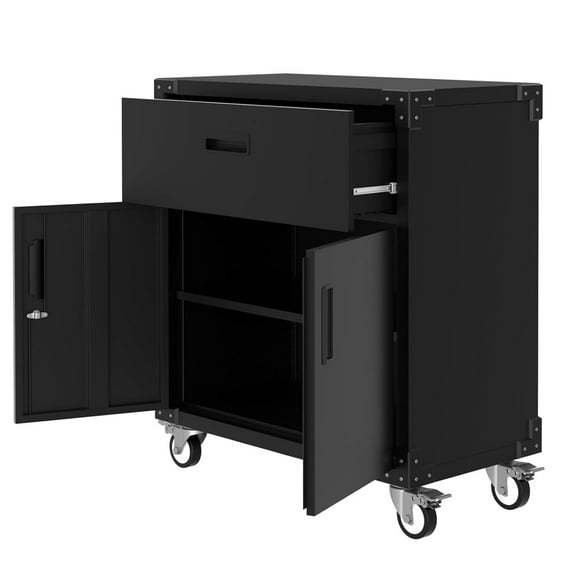 Garvee Garage Storage Cabinet, 35.4" Heavy Duty Rolling Tool Cabinet with 2 Doors and Drawer for Home, Office Black
