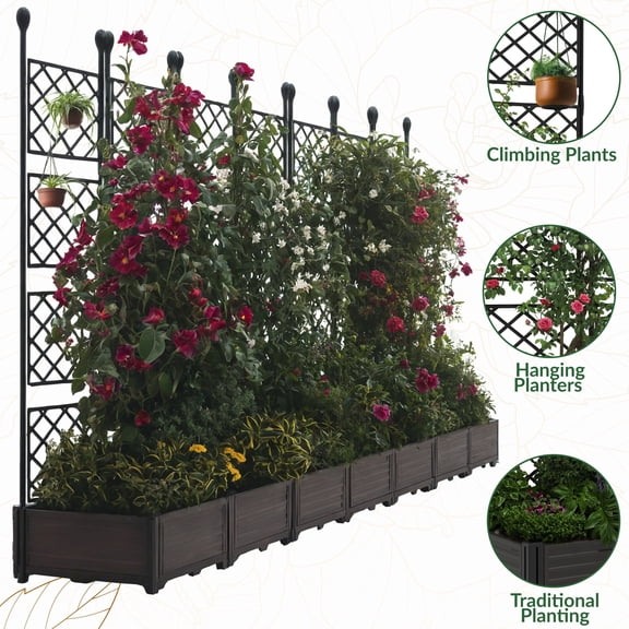 Garvee Garden Bed Box with Trellis, 115.74 x 16.2 x 62.99 inch, Black