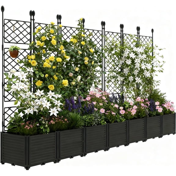 Garvee Garden Bed Box with Trellis, 115.74 x 16.2 x 62.99 inch, Black