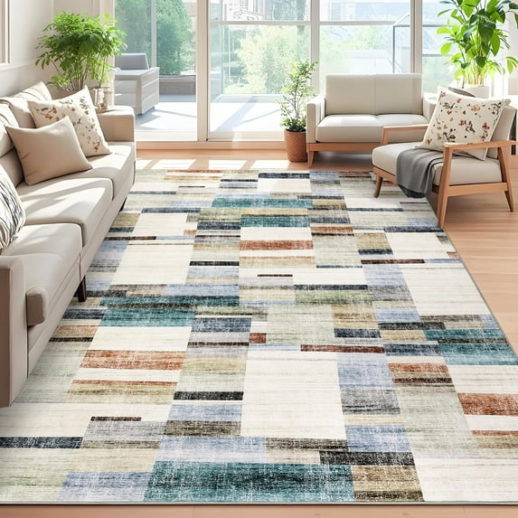 Garvee Geometric Area Rug 10x13 Modern Washable Rug for Living Room, Non-Slip Stain Resistant Indoor Carpet for Bedroom Dining Room Office, Colorful