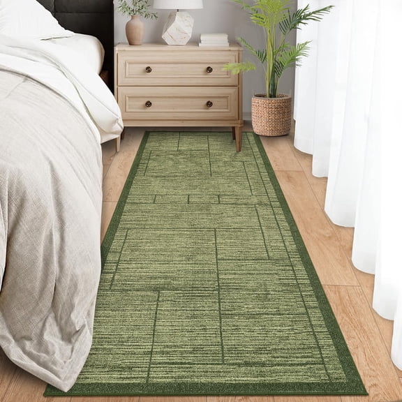 Garvee 2'x6' Modern Geometric Runner Rug Solid Rug, Washable Rug Non-Slip Low Pile Indoor Carpet for Hallway Bedroom Kitchen, Green