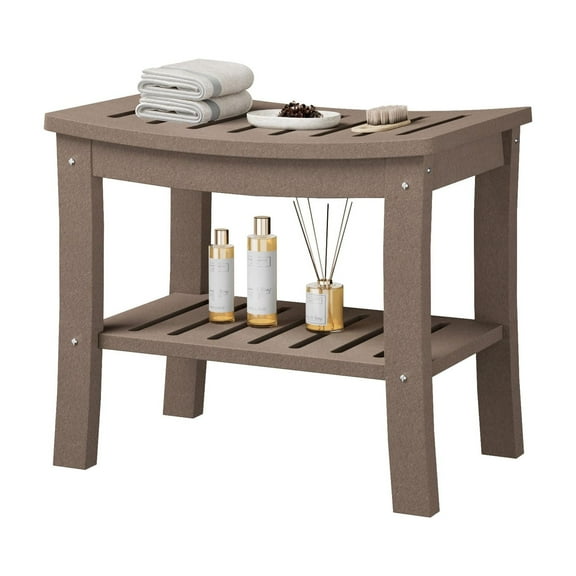 Garvee HDPE Shower Bench with Storage Shelf, Shower Seat Stool Chair, 20.6" x 13.8" x 17.7", Brown