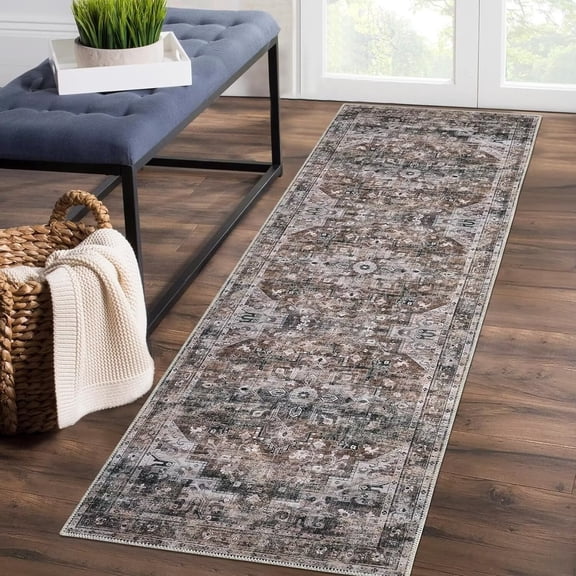 Garvee Hallway Runner Rug 2x6 Boho Rug Non-Slip Kitchen Rugs Long Rug Bohemian Tribal Rug Vintage Oriental Persian Runners Bedsides Rug for Laundry, Brown
