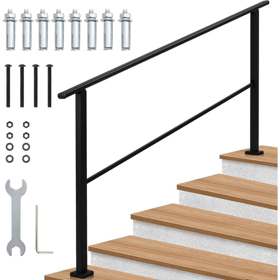 Garvee Hand Rails for Outdoor Steps, 5 Step Stair Handrail & Indoor Stair Railing Kit, Black Railings for Outdoor Steps and Hand Rails for Seniors for Porch Railing & Deck Hand Rail