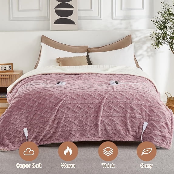 Garvee Heated Blanket King Size 90"× 100", Electric Blanket Dual Control, Fast Heating with 10 Heat Levels, Soft Sherpa, Machine Washable, Pink
