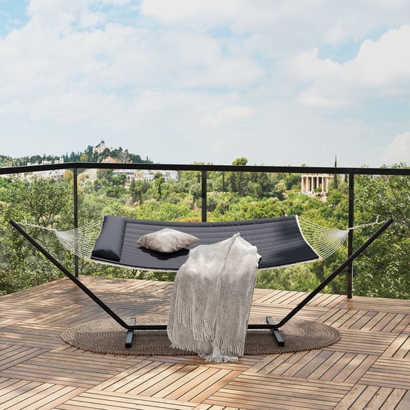 Garvee Heavy Duty 2 Person Hammock with Stand 450lb Capacity Includes Pad & Pillow for Backyard Patio