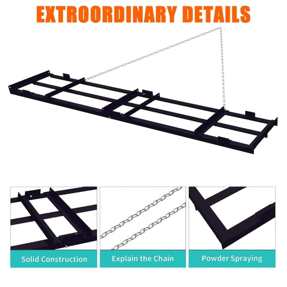 Garvee Heavy Duty 4FT Drag Harrow Driveway Grader, Wide Rake with 6FT Chain, Adjustable Bars, Tow-Behind Lawn Rake for ATV, UTV, Tractor, Mower – Durable Steel – Black | 48*20 inches